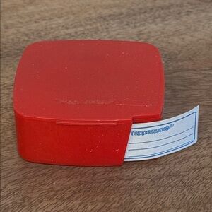 Vintage Tupperware Label Dispenser Red Container with Roll of Labels